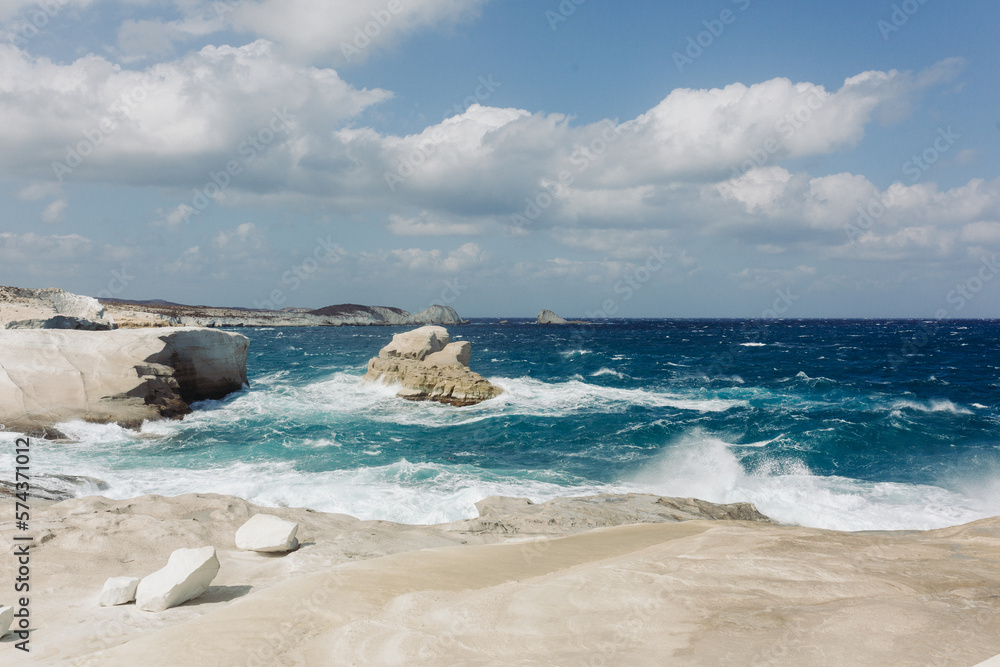 View from Sarakiniko Beach on Milos Island in Greece View from Sarakiniko Beach on Milos Island in Greece