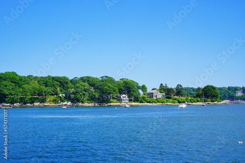 Landscape of Portland harbor  fore river  and Casco Bay and islands  Portland  Maine