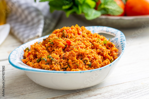 Traditional delicious Turkish foods: bulgur salad (kisir)