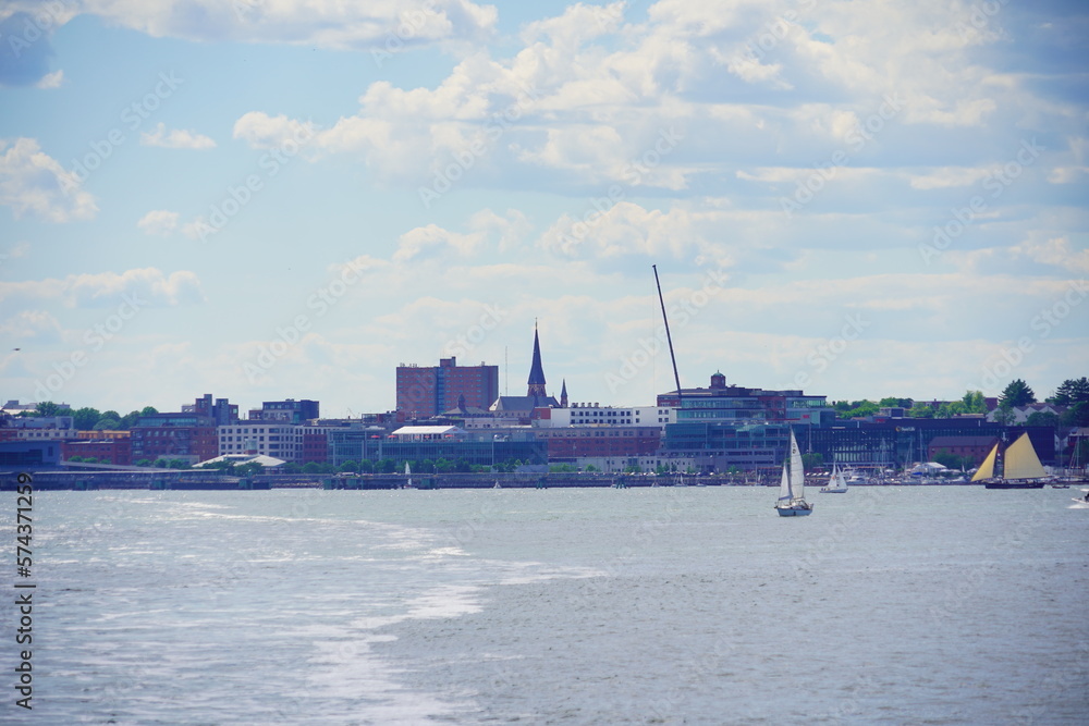 Landscape of Portland harbor, fore river, and Casco Bay and islands, Portland, Maine	