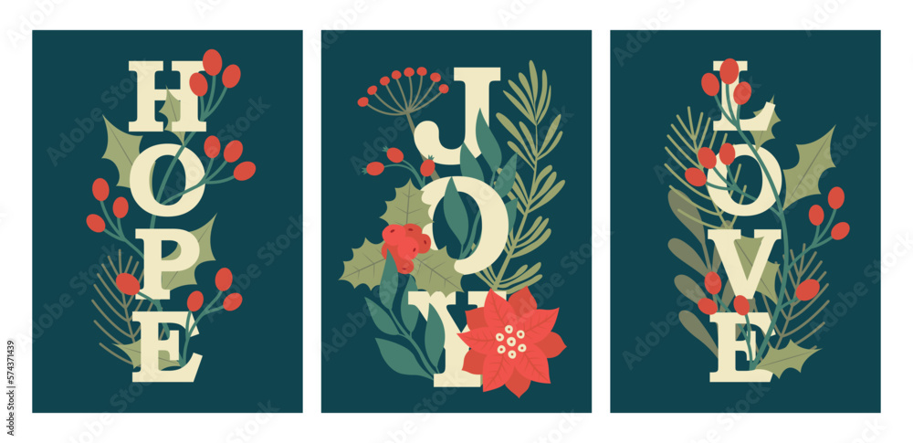 Merry Christmas and New Year card templates with text 