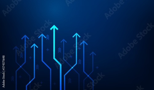 business arrow up line circuit technology on blue background. business achievement strat up. vector illustration fantastic hi tech. photo