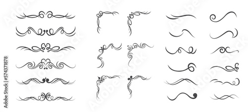 Vintage elements with corners and Set of calligraphic swashes  swirling lines and flourishes