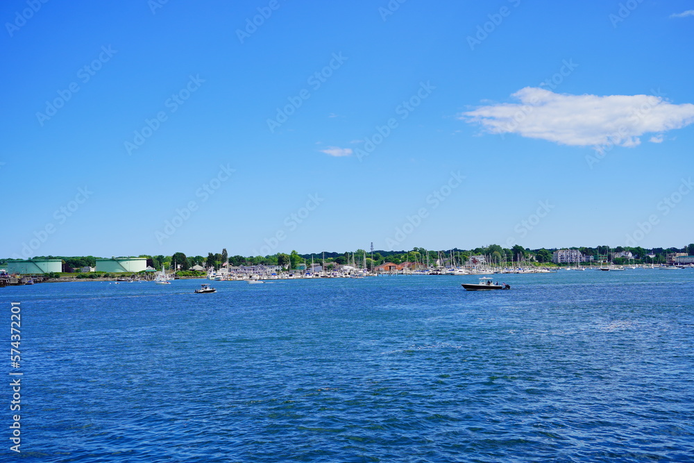 Landscape of Portland Harbor, bay and Downtown in Maine	
