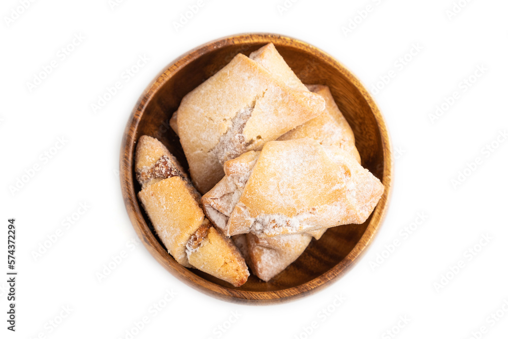 Homemade sweet cookie with apple jam isolated on white. top view. Homemade sweet cookie with apple jam isolated on white. top view.