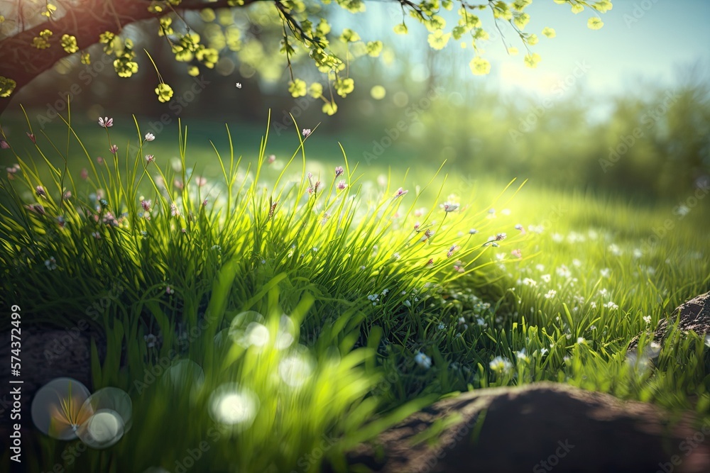 Green Meadow Summer Blurred Bokeh Background (Created with Generative AI)