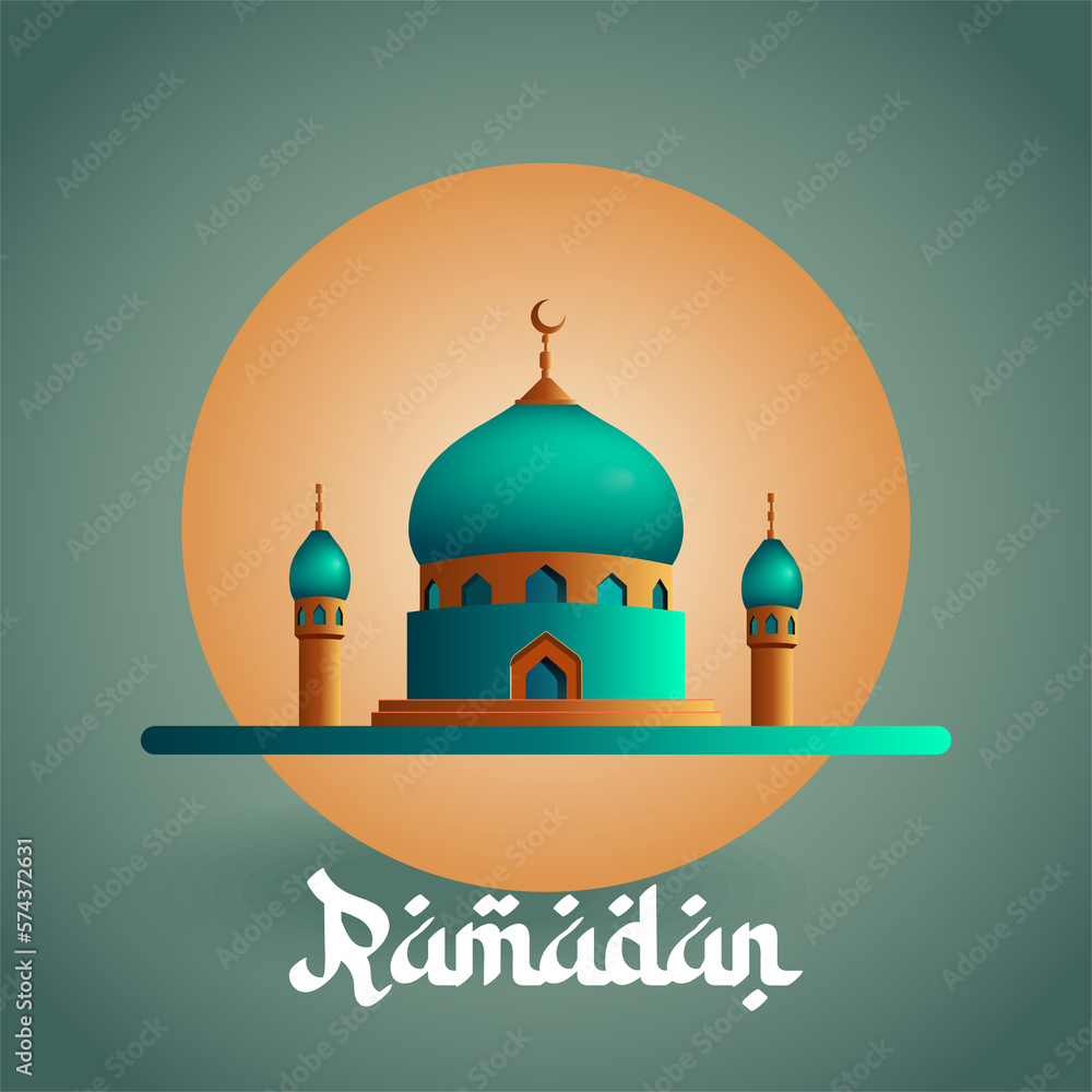 Decorative small mosque icon. Ramadan greeting illustration.