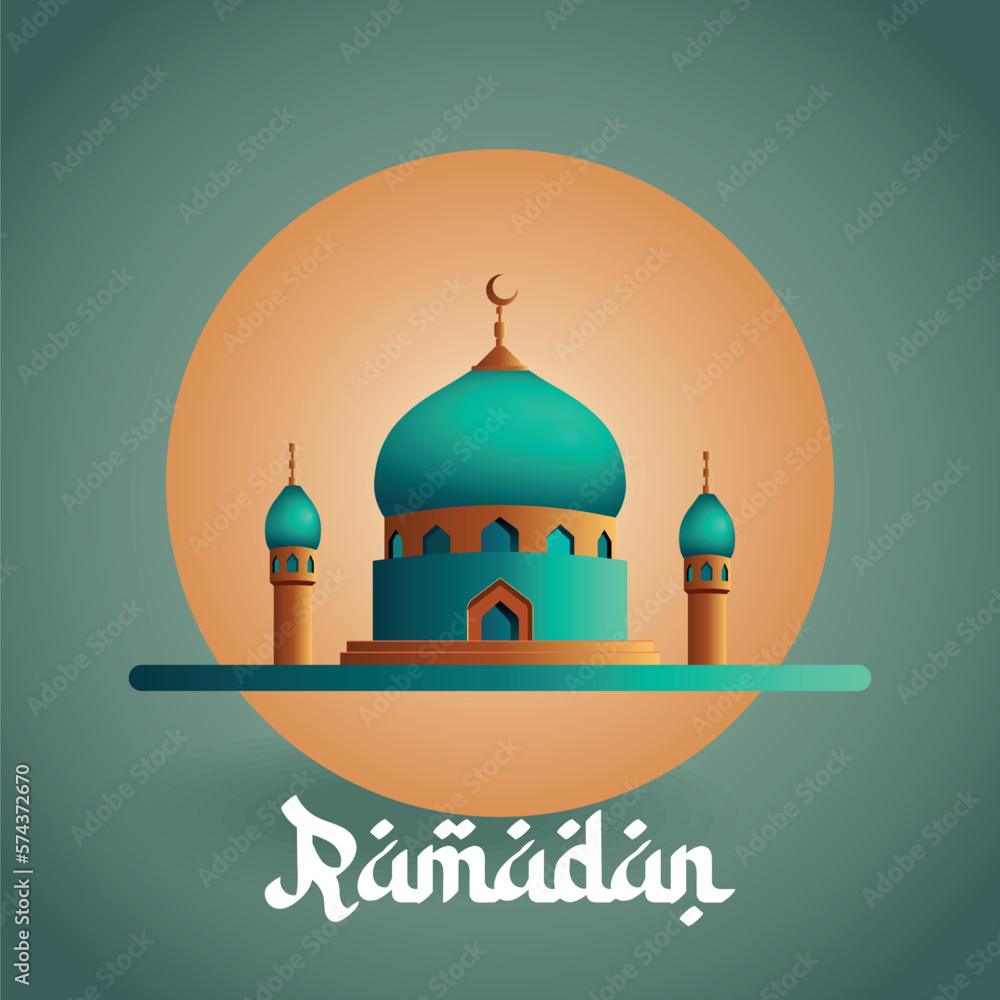 Decorative small mosque icon. Ramadan greeting illustration. Vector