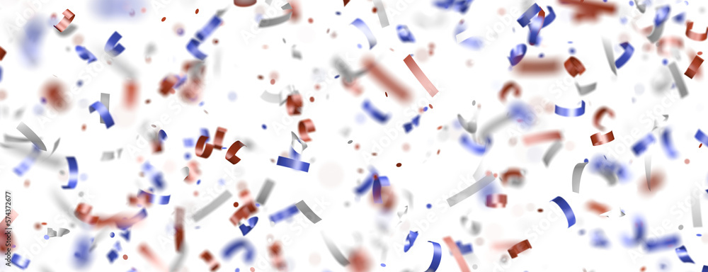 Confetti - Red white blue shiny confetti Confetti on white background, isolate, tricolor concept, independence and freedom day USA Confetti - Red white blue shiny confetti Confetti on white background, isolate, tricolor concept, independence and freedom day USA