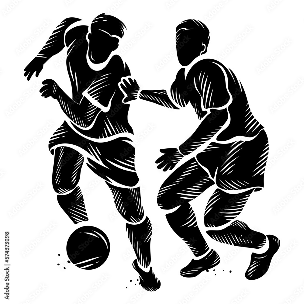 Black and white silhouette of soccer players Black and white silhouette of soccer players