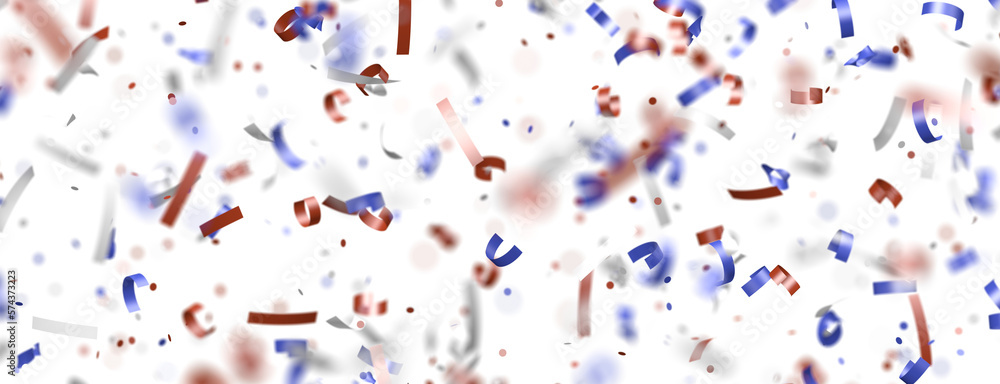 Fototapeta premium Confetti - Festive background with confetti in the shape of Confetti in the color of the American flag. US independence day.