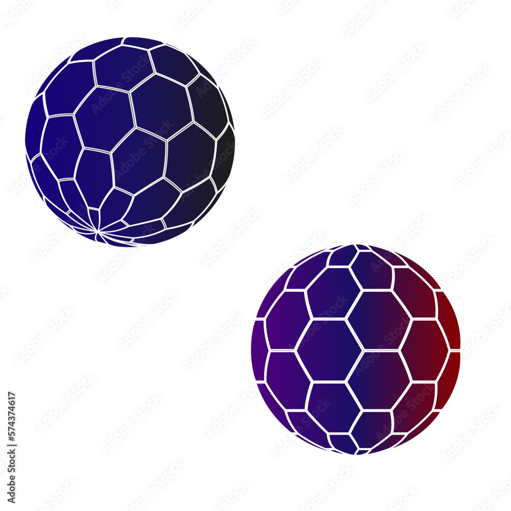 Fototapeta premium Ball or sphere with a gradient coating in the form of hexagonal cells. 3D sphere mesh grid, globe or ball in circle net wire, vector digital earth. 