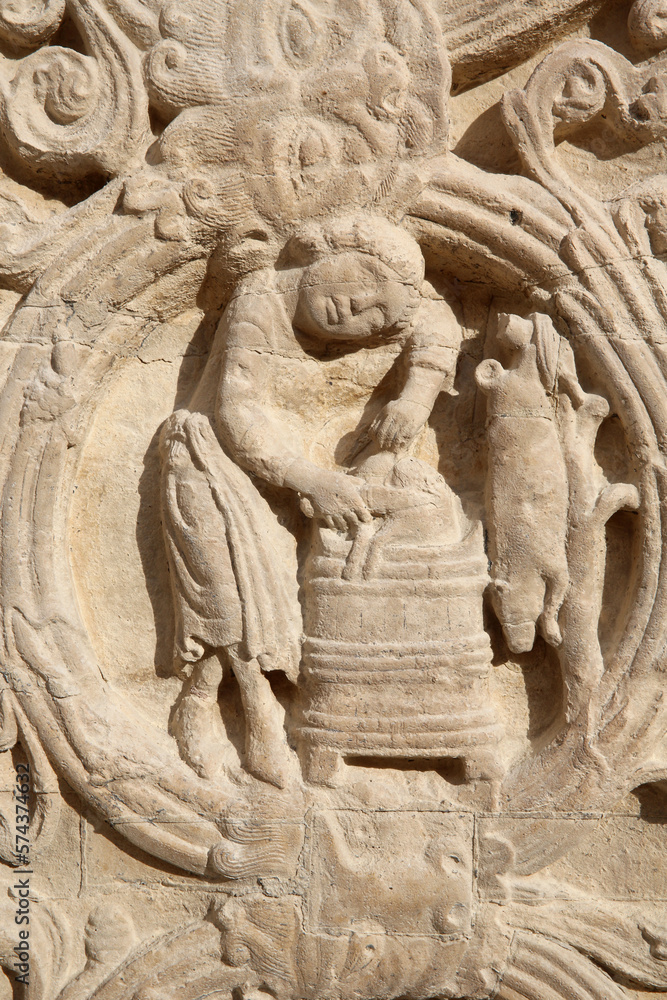 Saint Denis basilica. Central portal. Agricultural calendar. France. Saint Denis basilica. Central portal. Agricultural calendar. France.