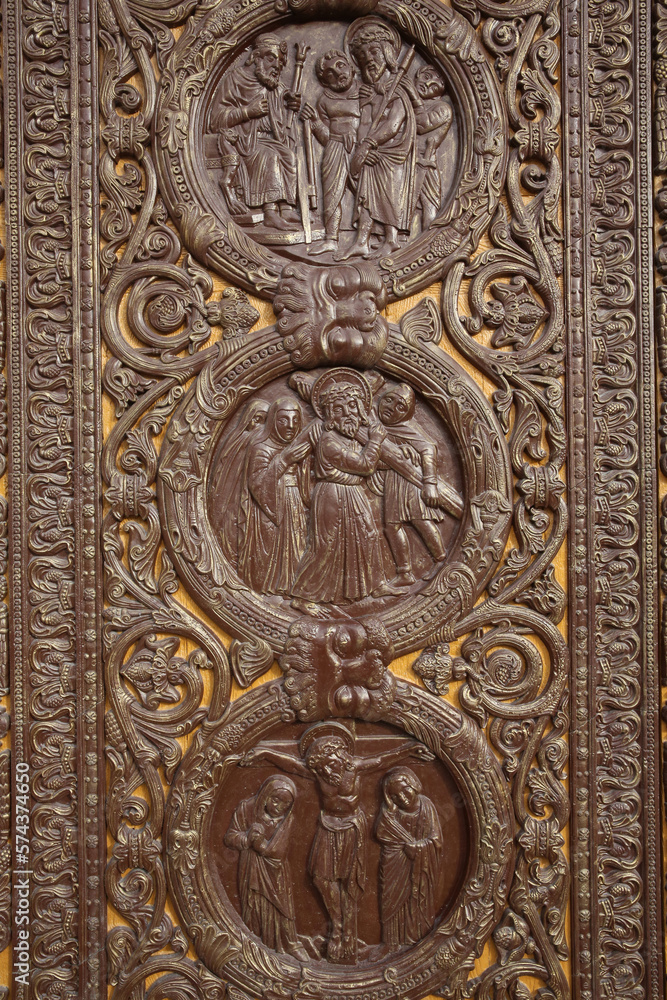 Saint Denis basilica. Reliefs on the central door. Christ's Passion.  France.