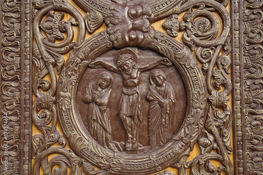 Saint Denis basilica. Reliefs on the central door. Christ's Passion.  France.