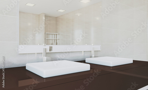 Modern bathroom including bath and sink. 3D rendering. © COK House