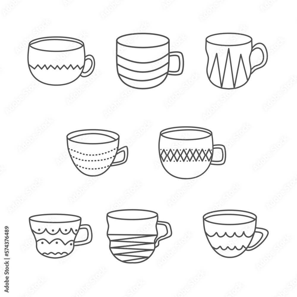 coffee cup set doodle