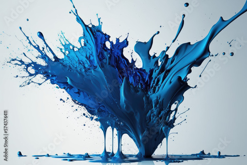 blue paint splashing explosion in the air.background.Generative AI