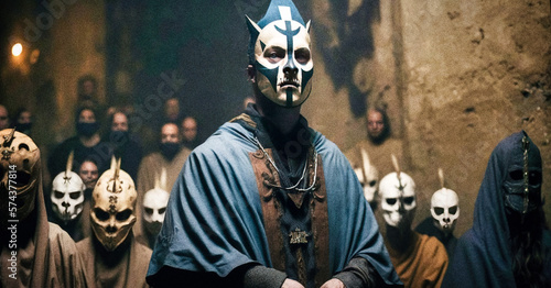Fototapet A masked priest of a secret religious society - generative ai