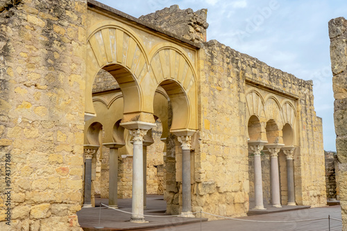 CORDOVA, SPAIN - FEBRUARY 12, 2023: The ruins of Medina Azahara, a fortified Arab Muslim medieval palace-city near Cordova, Spain on February 12, 2023