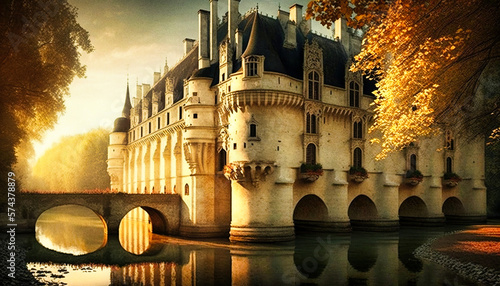 A French castle resembling Chenonceau - generative ai photo