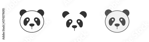 Panda face icon on light background. Logo symbol. China's bear, cute, head of panda, happy, animal, bamboo. Outline, flat and colored style. Flat design. Vector illustration.