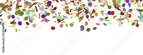 Multicolored paper confetti on transparent background. Realistic confetti flying. Colorful scattered items to holiday decorations.