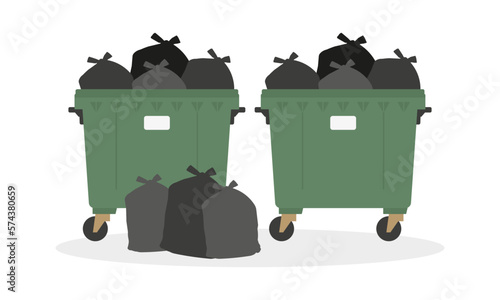 Two overflowing trash containers on a white background