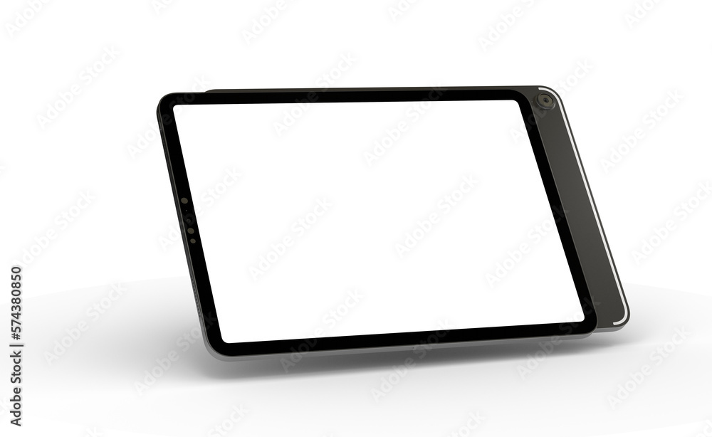 Blank screen realistic tablet frame, rotated position, side view, top