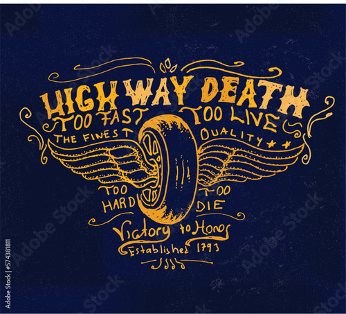 motorcycle illustration and type for print