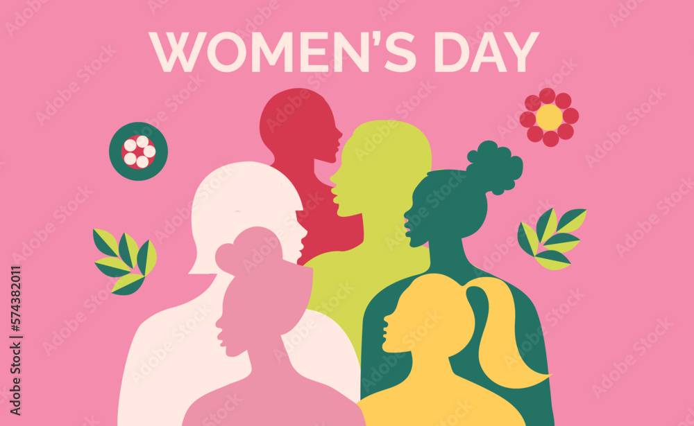 A poster with a variety of female silhouettes of different ethnicity. A model for the women's empowerment movement. Graphic of International Women's Day in vector. A poster with a variety of female silhouettes of different ethnicity. A model for the women's empowerment movement. Graphic of International Women's Day in vector.
