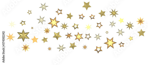 Banner with golden decoration. Festive border with falling glitter dust and stars.