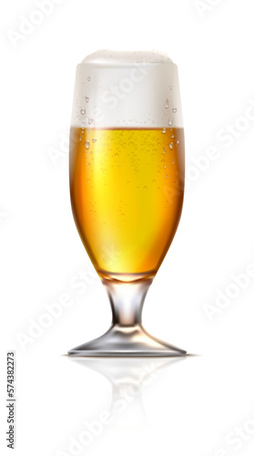 3d realistic vector icon illustration. Beer mug with foam. Transparent glass. Isolated on white background.