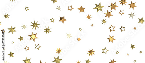 Banner with golden decoration. Festive border with falling glitter dust and stars.