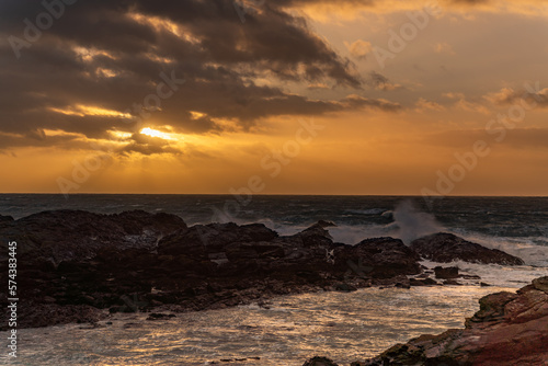 Rough seas at sunset on the Isle of Anglesey