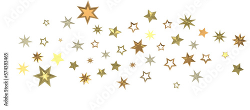 Banner with golden decoration. Festive border with falling glitter dust and stars.