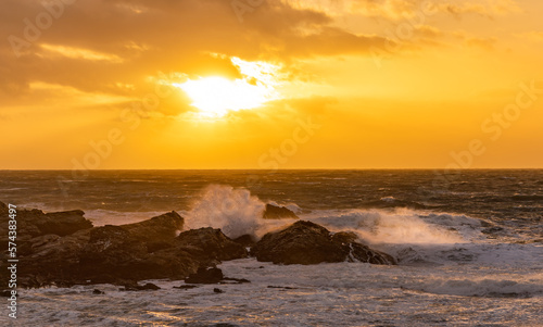 Rough seas at sunset on the Isle of Anglesey