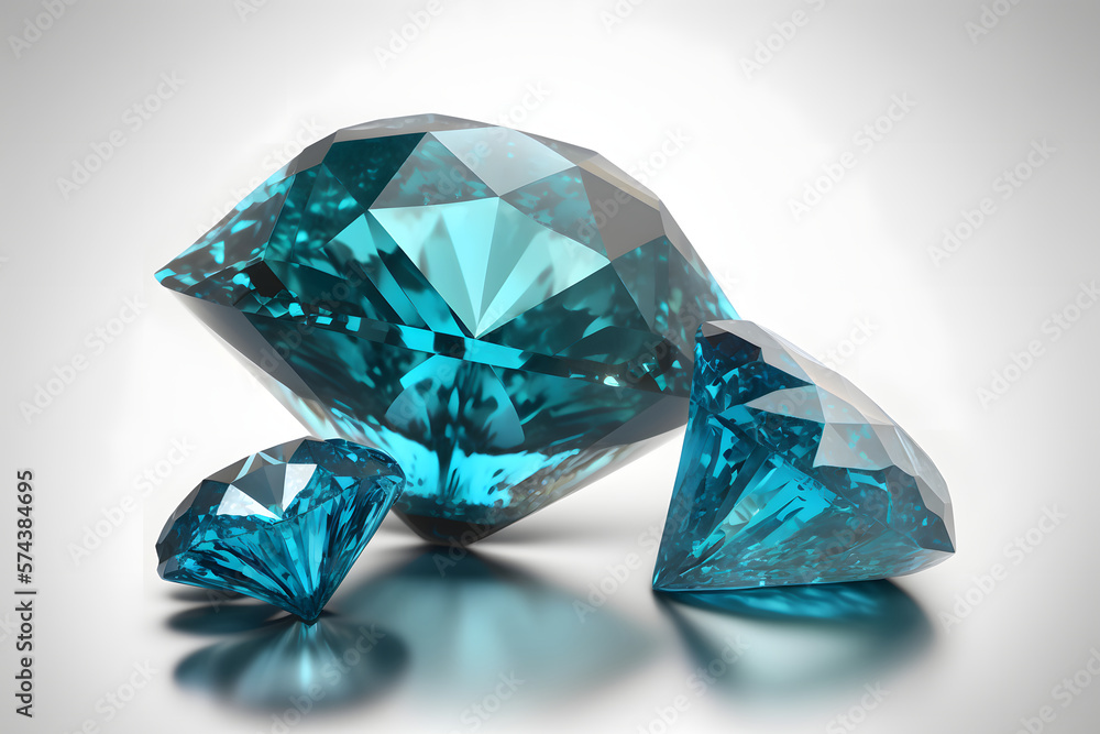 close-up of beautiful blue diamonds on white background close-up of beautiful blue diamonds on white background
