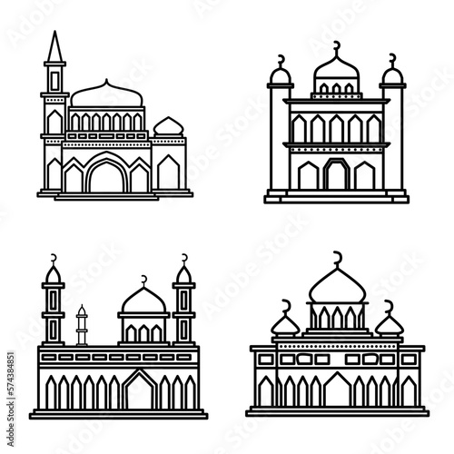 A set of mosque line drawings, perfect for picture books or greeting card ornaments