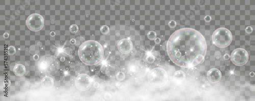 Air bubbles on a transparent background. Soap foam vector illustration.
