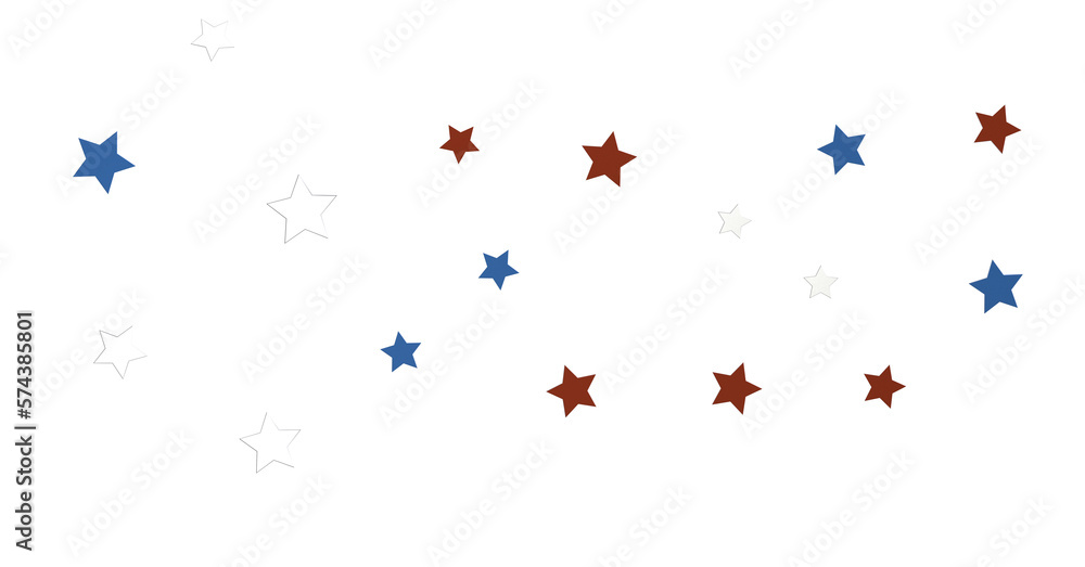 White banner with colorful stars.