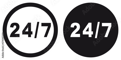 ofvs327 OutlineFilledVectorSign ofvs - 24/7 vector icon . 24 hour service sign . open . isolated transparent . black outline and filled version . AI 10 / EPS 10 / PNG . g11667
