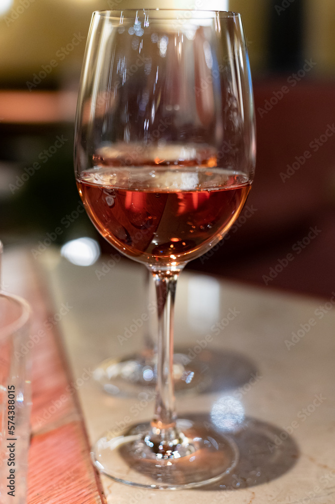 Tasting of Anjou wine, rose d'anjou produced in Loire Valley wine region of France near the city of Angers