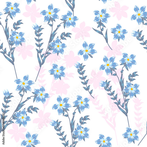 Seamless pattern with abstract flowers in blue colors  vector  background   plants  botanical design for fashion  fabric