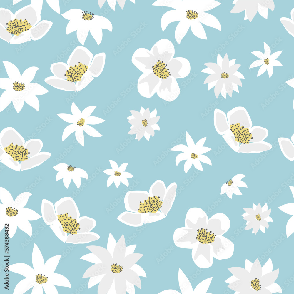 Seamless pattern with abstract white flowers, vector  background,  plants, botanical design for fashion, fabric