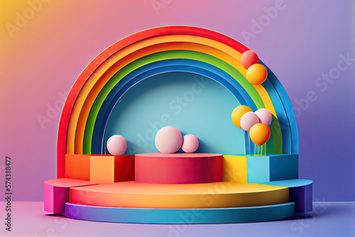 illustration rainbow color platform stage podium © rufous