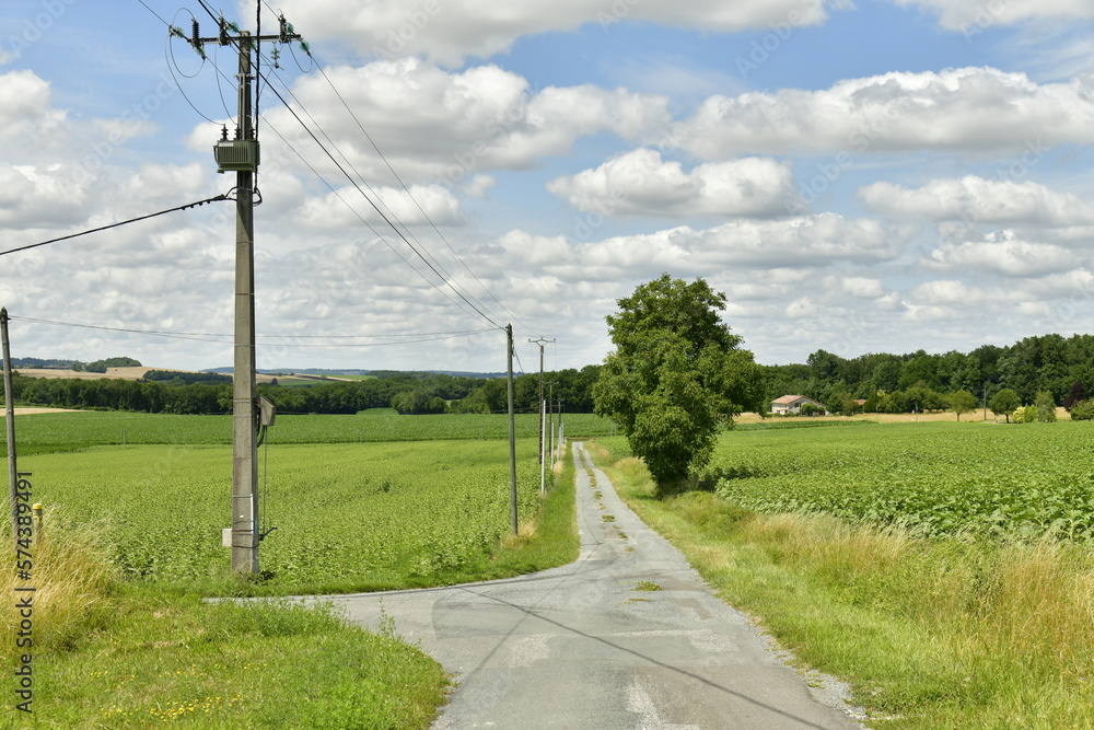 Chemin de passage pour les engins agricoles traversant les champs entre les bourgs de champagne et fontaine au Périgord Vert 