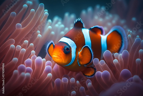 Coral Reefs and Their Treasures: the Clownfish Shows Off Its Vibrant Colors - AI Generative