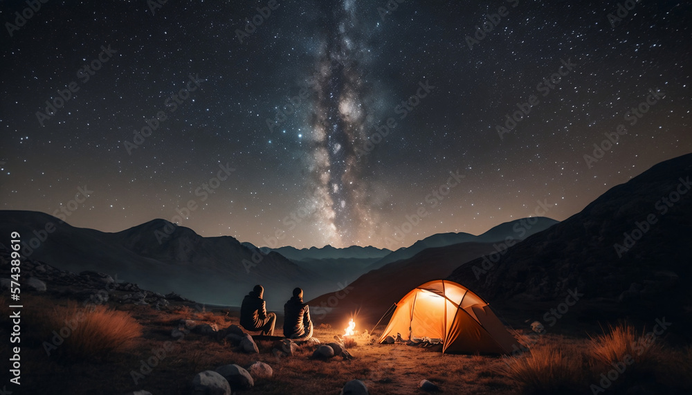 Camping Outdoors with the Milky Way in the Background AI generative - obrazy, fototapety, plakaty 
