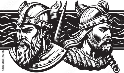 Beautiful and trendy black and white linocut art of a viking